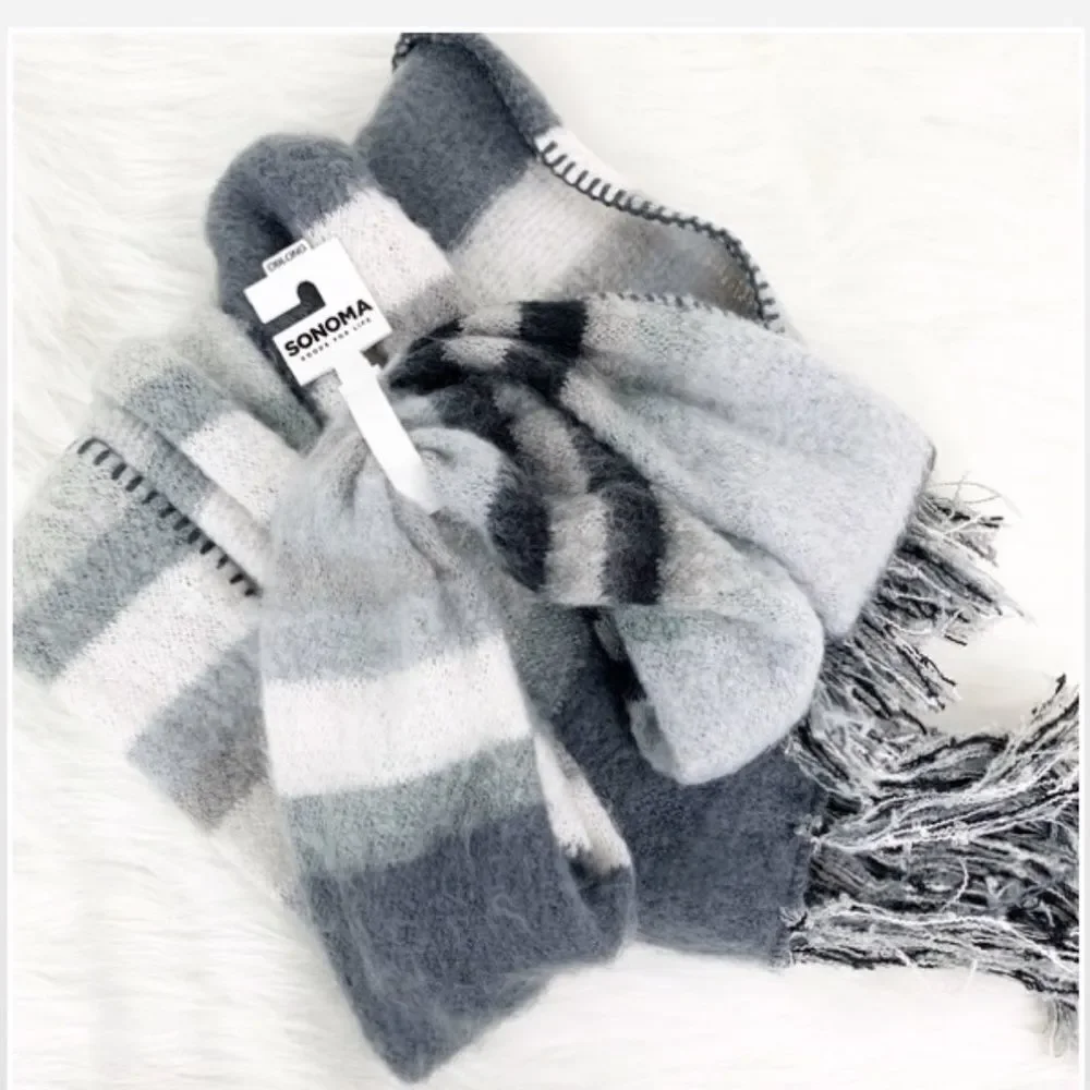 Grey & White Soft Cozy Scarf Acce